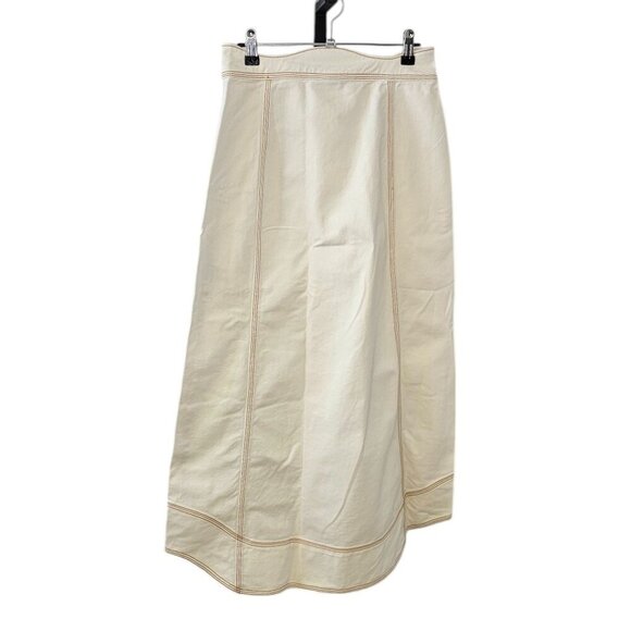 Farm Rio Denim Wave Maxi Skirt, White, Cotton, Contrast Stitch, Button Front, 26 - Picture 3 of 9